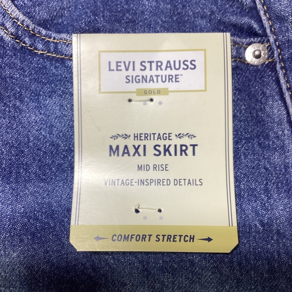 Woman’s Mid Rise Slit Back Denim Maxi Skirt - Picture 8 of 13